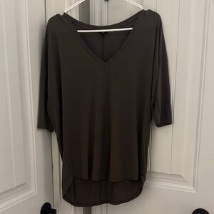Express Dark olive V-Neck Long Sleeve Top